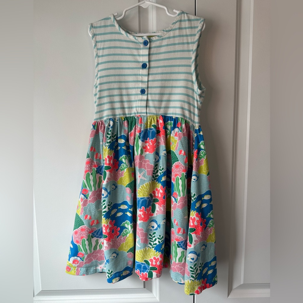 Mini Boden Girls Sea Life Striped Dress (Size 8-9)